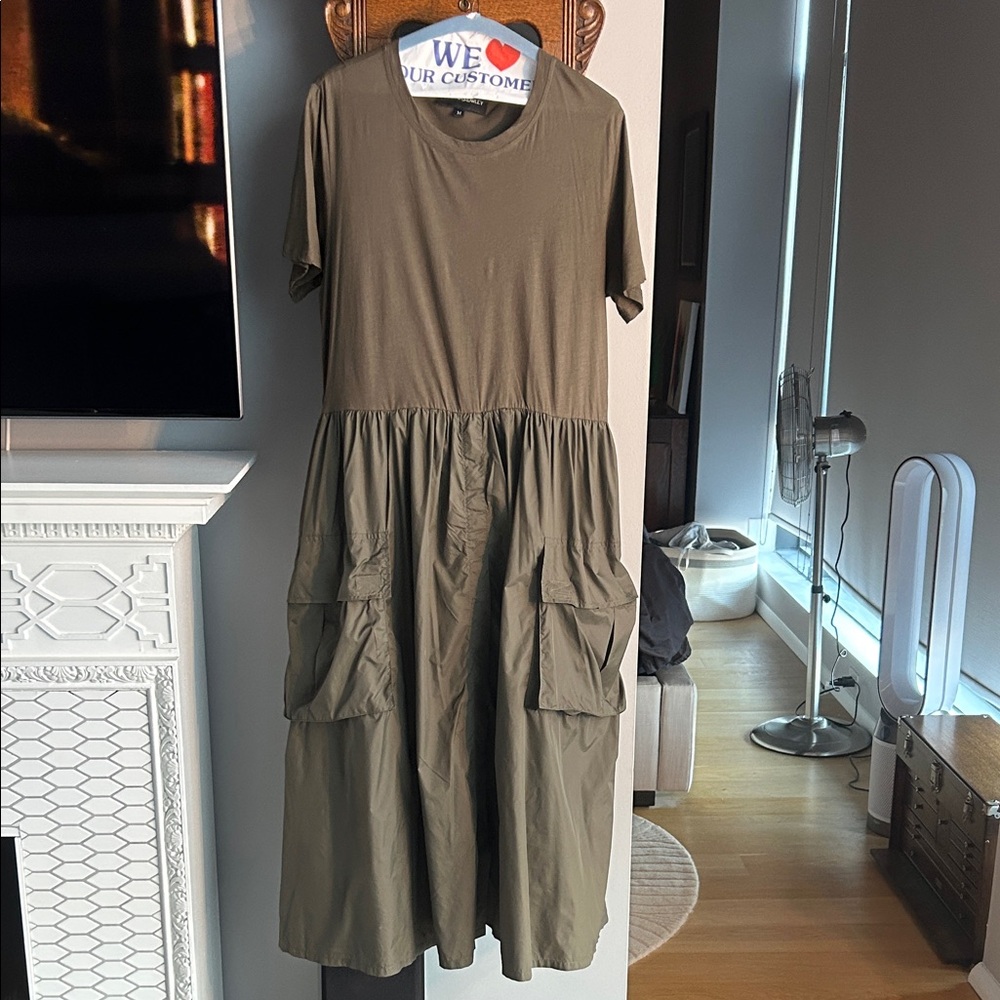 CYNTHIA ROWLEY Army Green Dress with Cargo Pockets